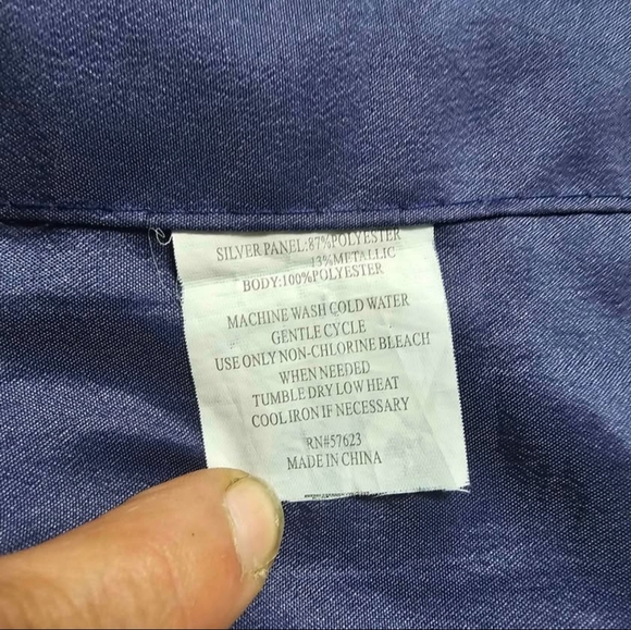 Navy Blue Metallic Shower Curtain with Geometric Stripe Accent - Picture 2 of 2